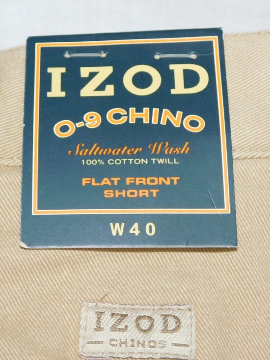 IZOD Mens 40 Chino Saltwater Wash 100% Cotton Twill Flat Front Tan Shorts NEW - Picture 3 of 9